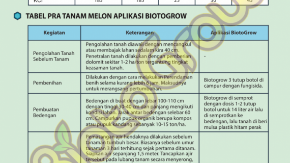 Tabel panduan pemupukan tanaman melon Biotogrow